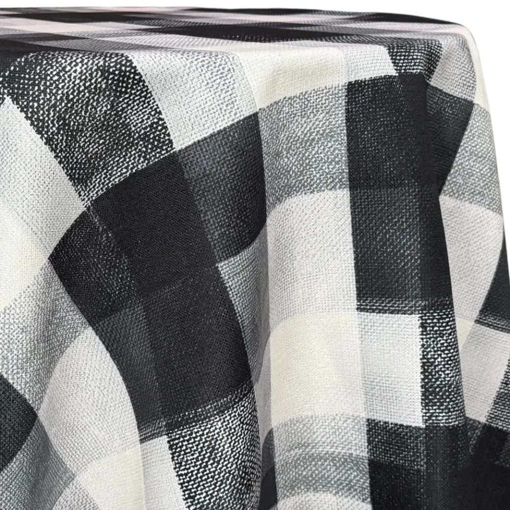 Abstract Plaid (Slub Print) Table Linen in Black