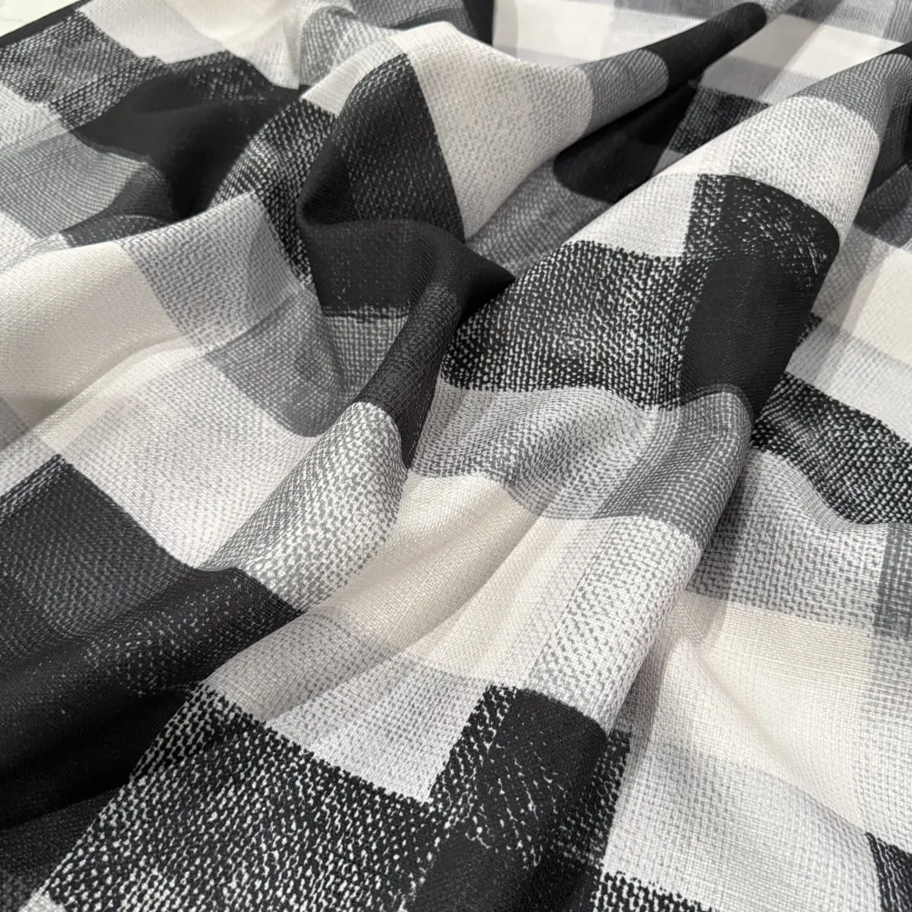 Abstract Plaid (Slub Print) Table Linen in Black