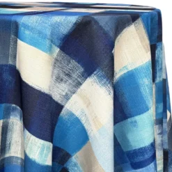 Abstract Plaid (Slub Print) Table Linen in Blue