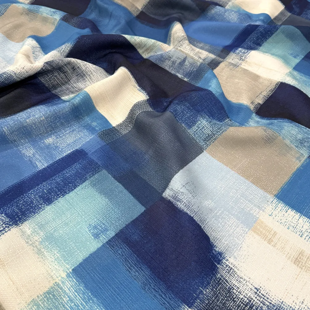 Abstract Plaid (Slub Print) Table Linen in Blue