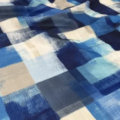 Abstract Plaid (Slub Print) Table Linen in Blue