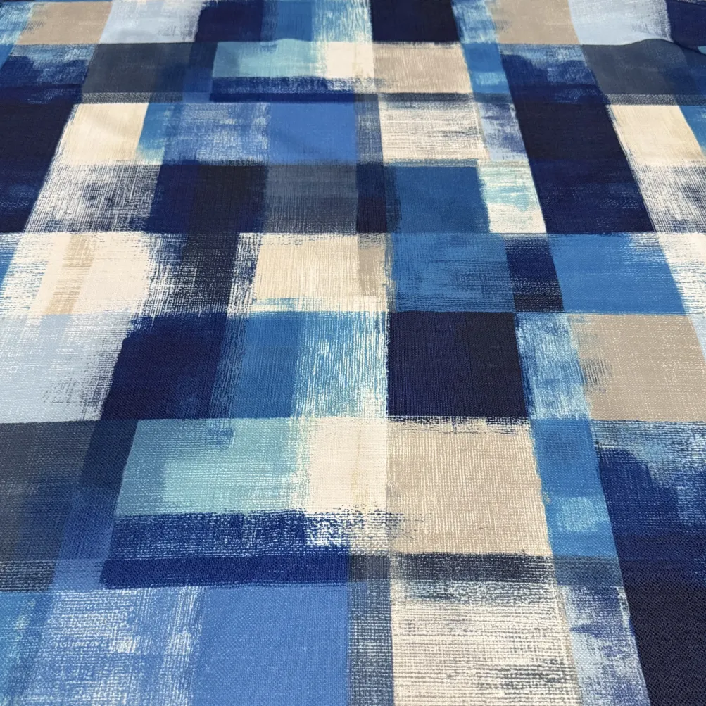 Abstract Plaid (Slub Print) Table Linen in Blue