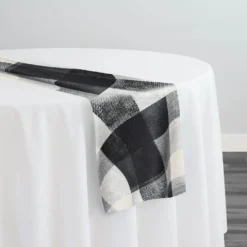 Abstract Plaid (Slub Print) Table Runner in Black
