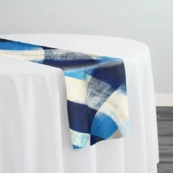 Abstract Plaid (Slub Print) Table Runner in Blue