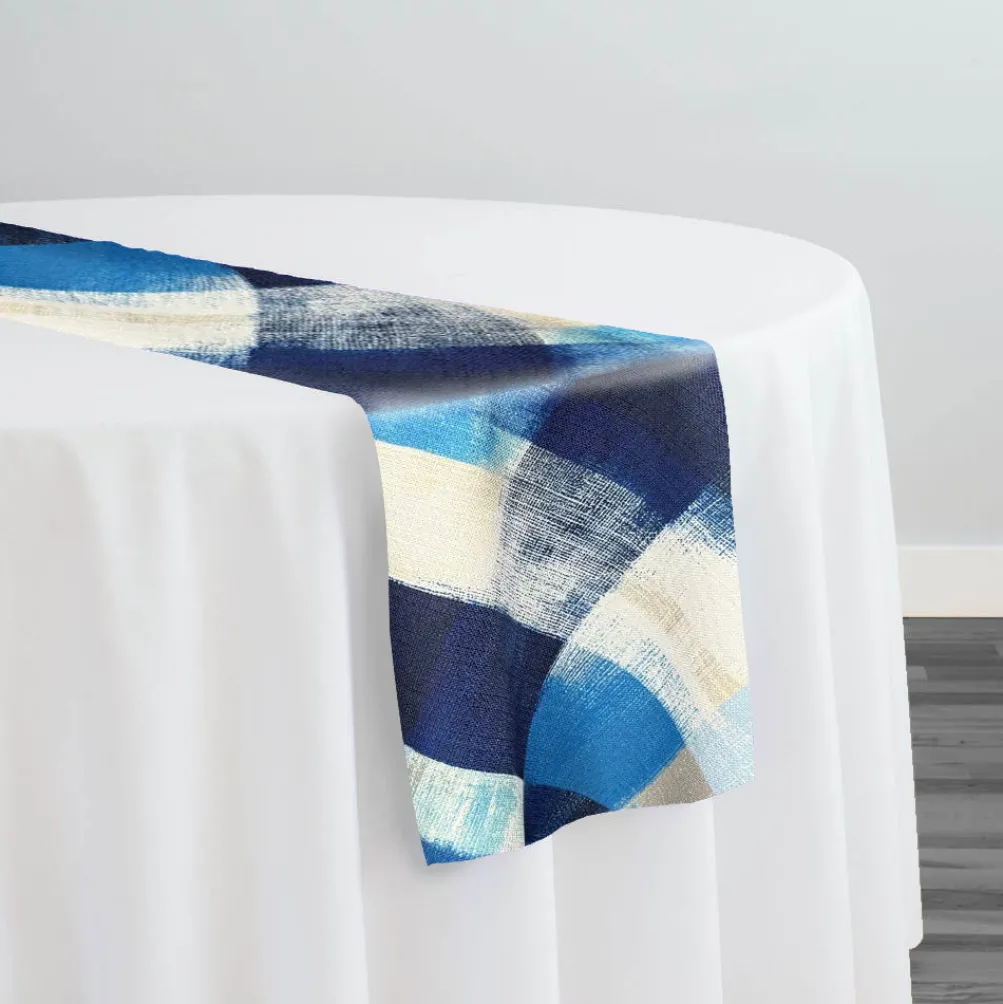 Abstract Plaid (Slub Print) Table Runner in Blue