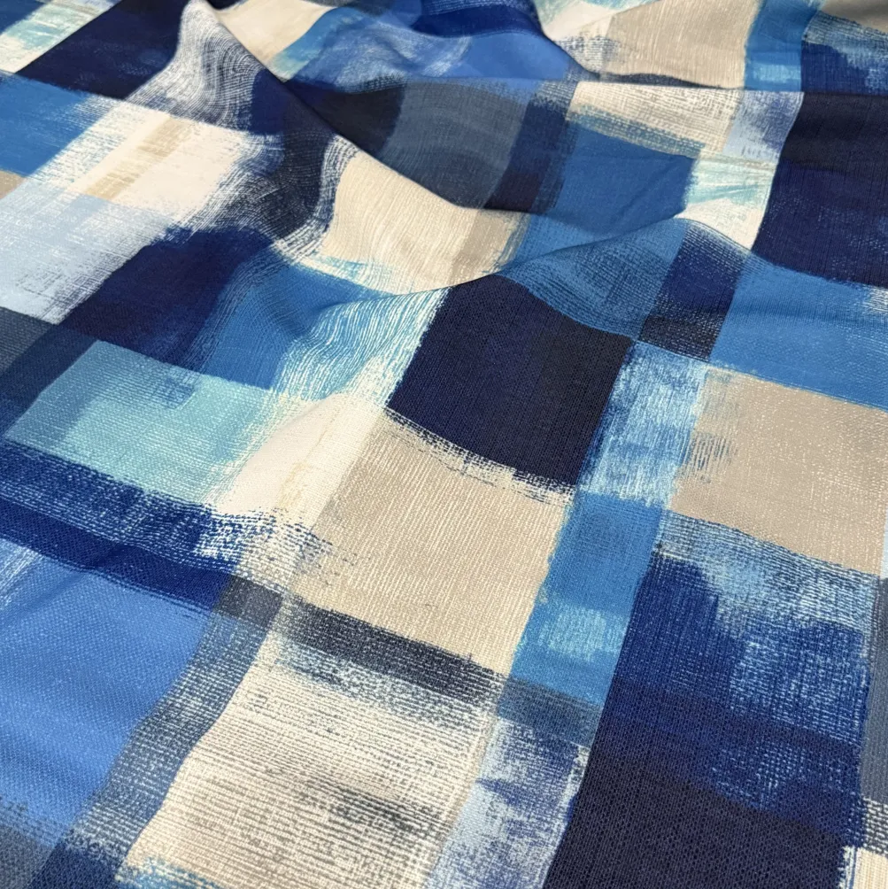 Abstract Plaid (Slub Print) Table Runner in Blue