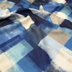 Abstract Plaid (Slub Print) Table Runner in Blue