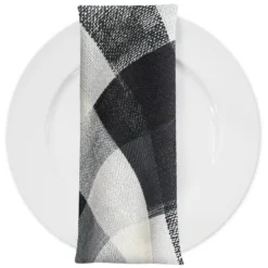 Abstract Plaid (Slub Print) Table Napkin in Black