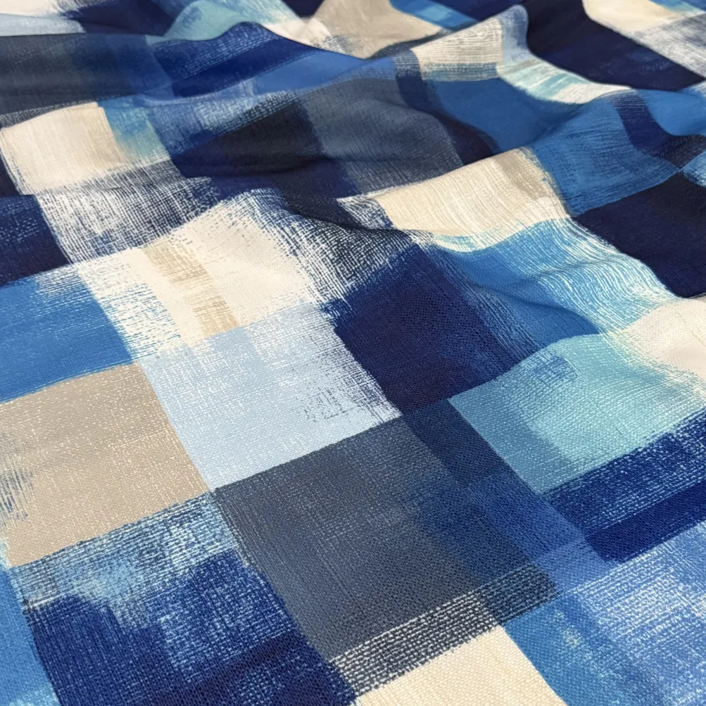 Abstract Plaid (Slub Print) Table Napkin in Blue