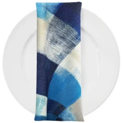 Abstract Plaid (Slub Print) Table Napkin in Blue