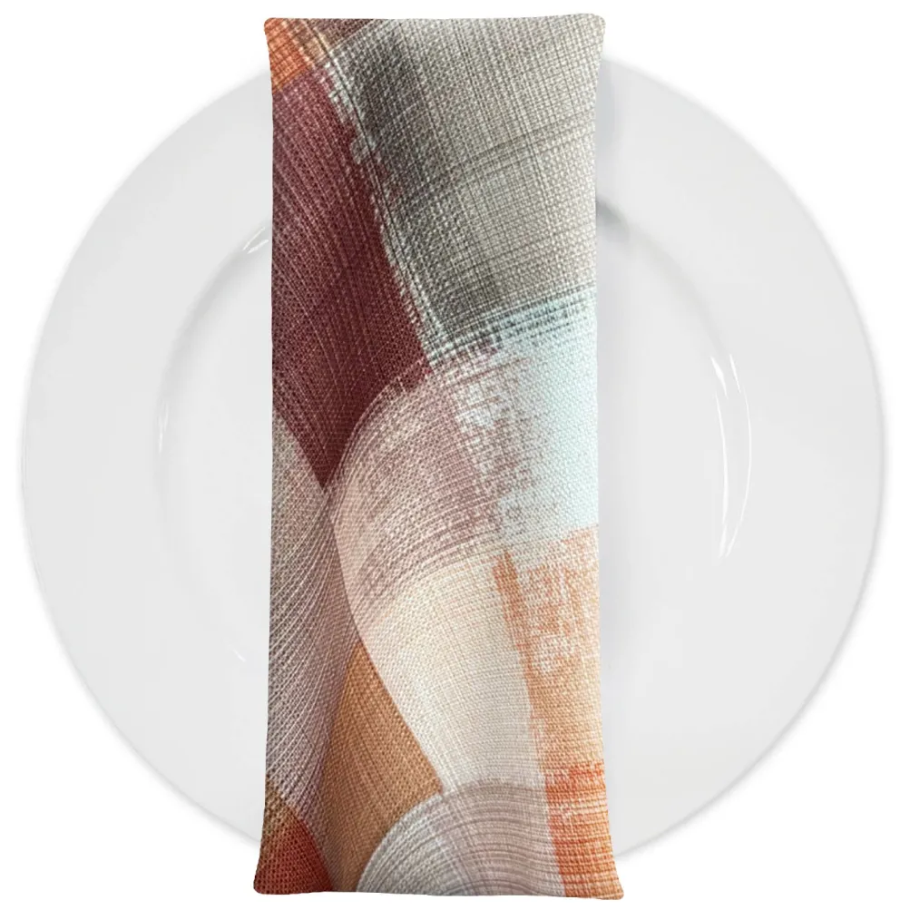 Abstract Plaid (Slub Print) Table Napkin in Rust