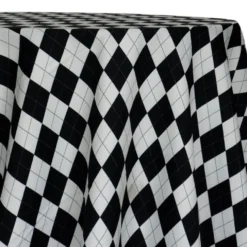 Argyle (Poly Print) Table Linen in Black and White