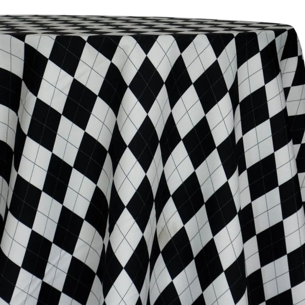 Argyle (Poly Print) Table Linen in Black and White