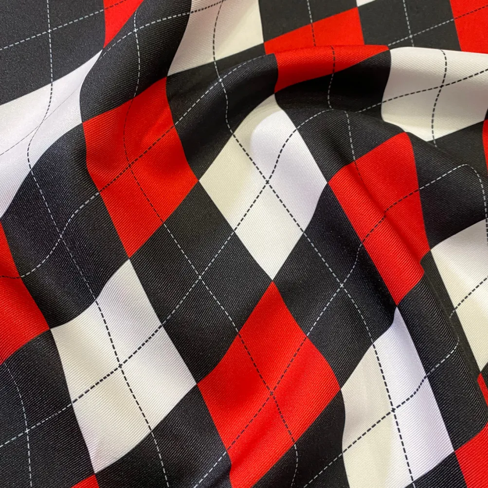 Argyle (Poly Print) Table Linen in Red and Black and White