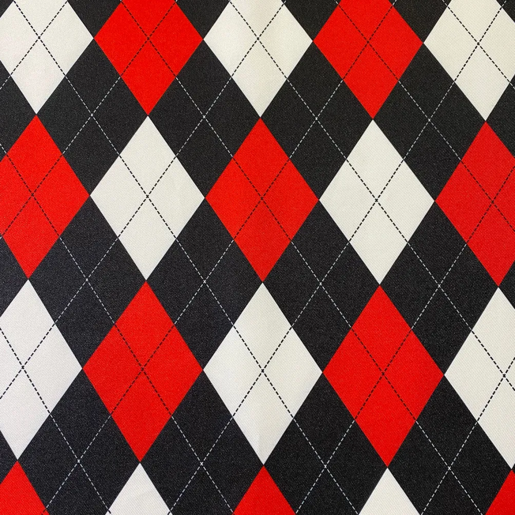Argyle (Poly Print) Table Linen in Red and Black and White