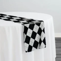 Argyle (Poly Print) Table Runner in Black and White