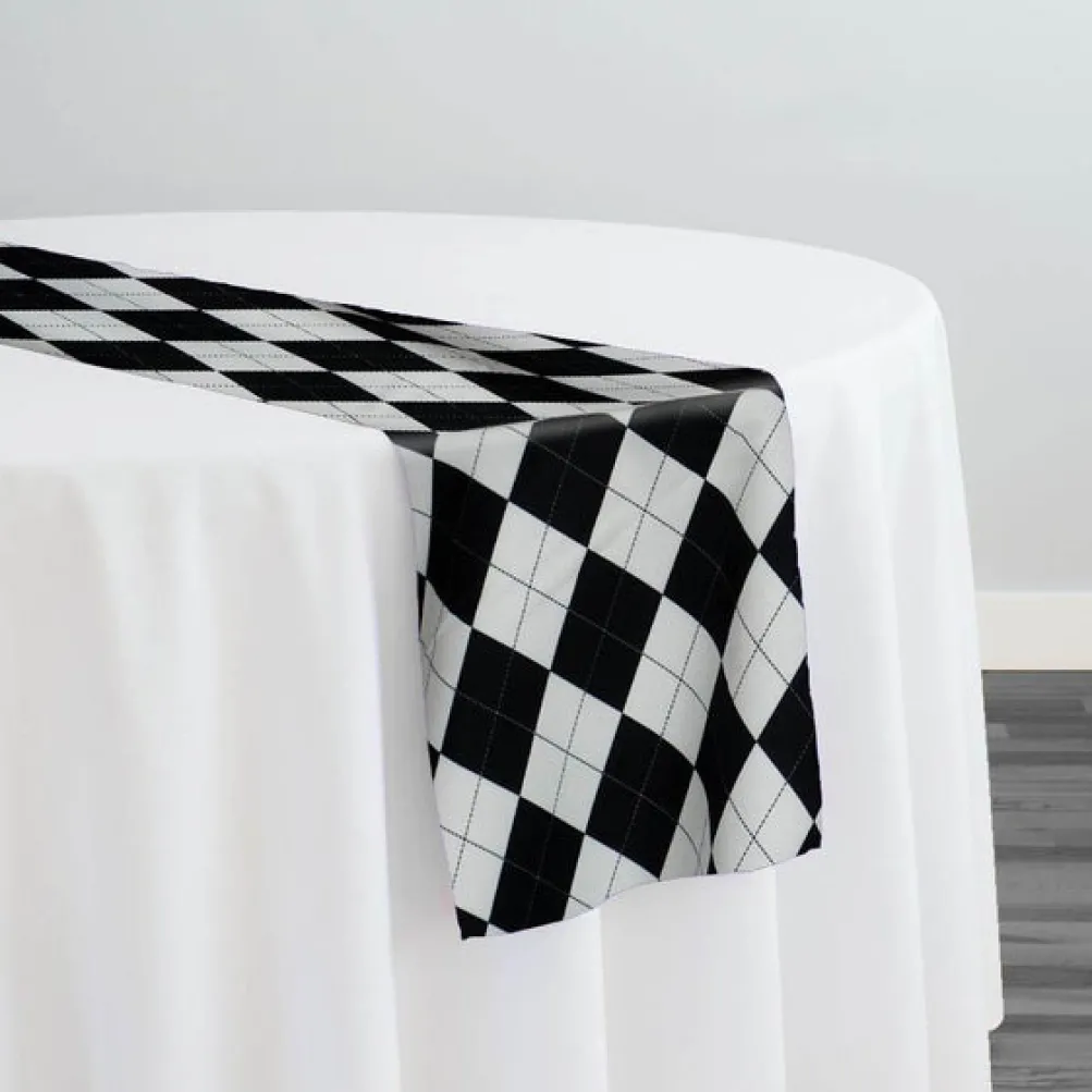 Argyle (Poly Print) Table Runner in Black and White
