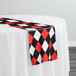 Argyle (Poly Print) Table Runner in Red Black and White