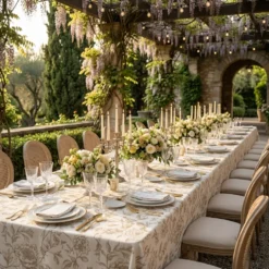 Artistry Bloom (Slub Print) Table Linen in Taupe