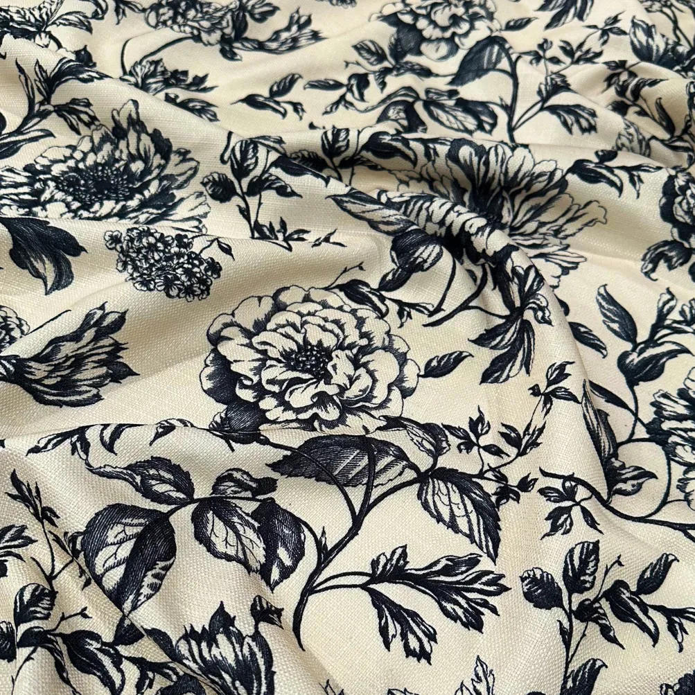 Artistry Bloom (Slub Print) Table Linen in Taupe / Black