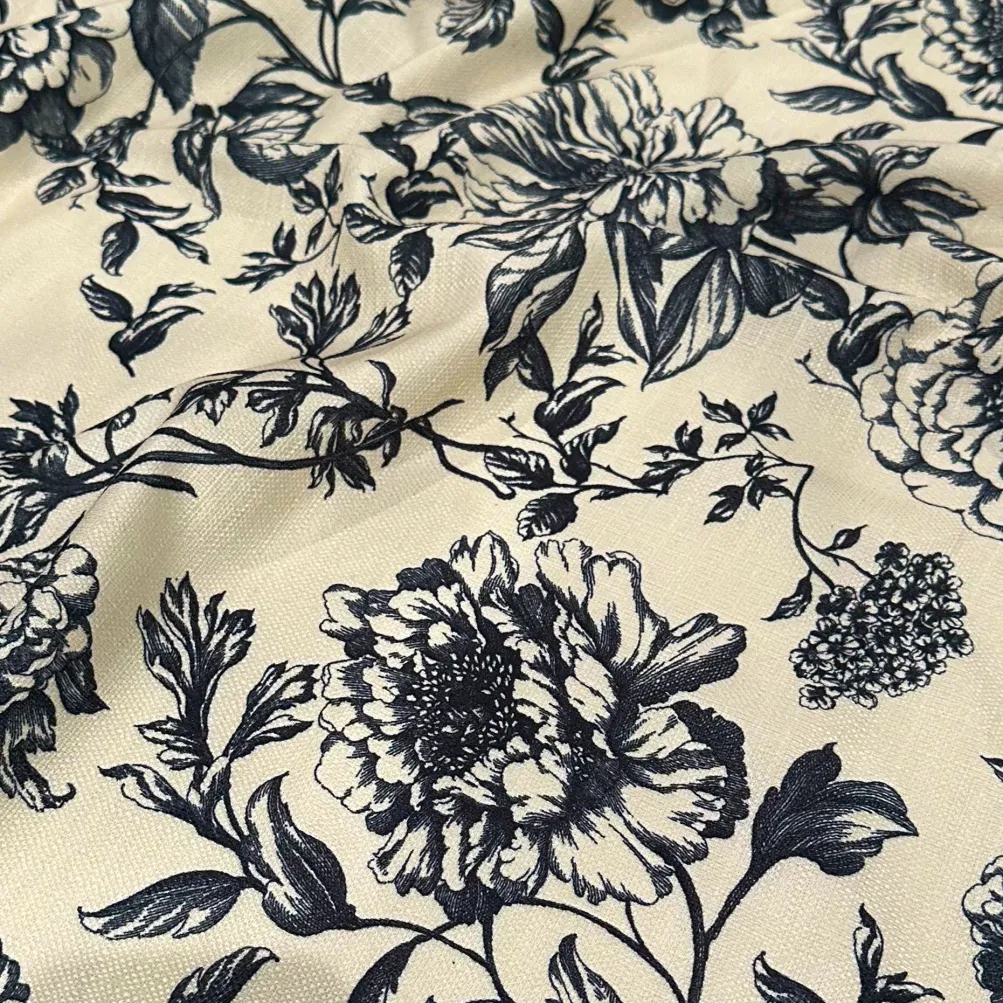 Artistry Bloom (Slub Print) Table Linen in Taupe / Black