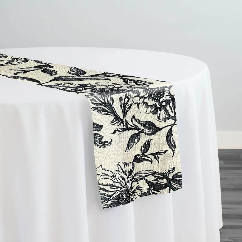 Artistry Bloom (Slub Print) Table Runner in Taupe / Black