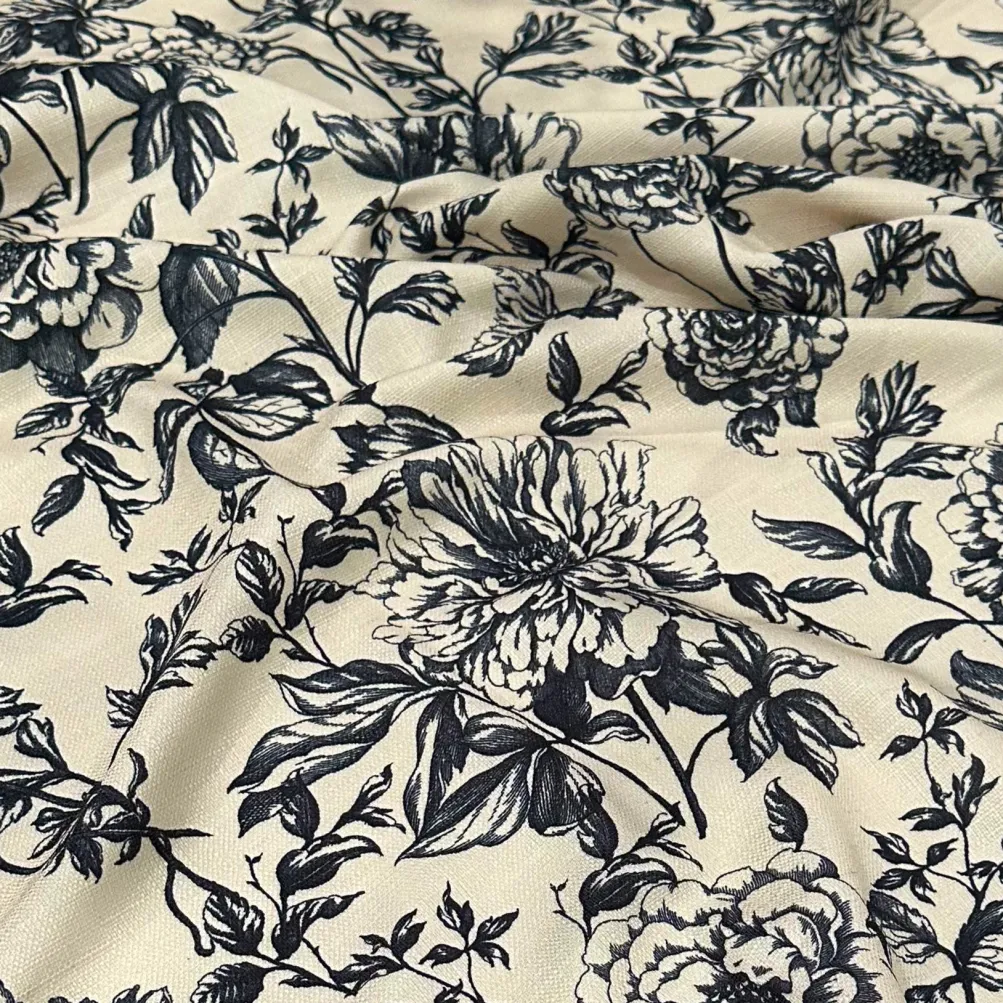 Artistry Bloom (Slub Print) Table Runner in Taupe / Black