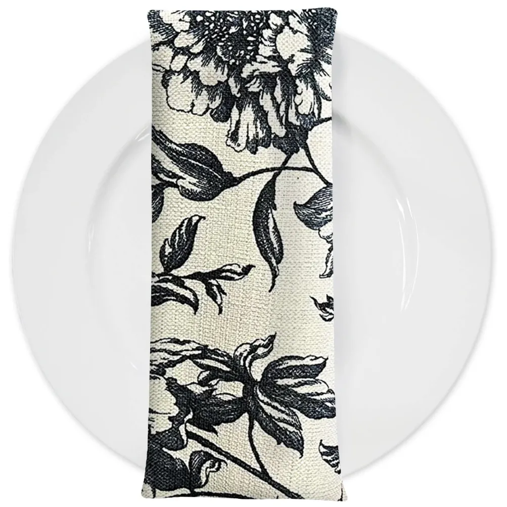 Artistry Bloom (Slub Print) Table Napkin in Taupe / Black