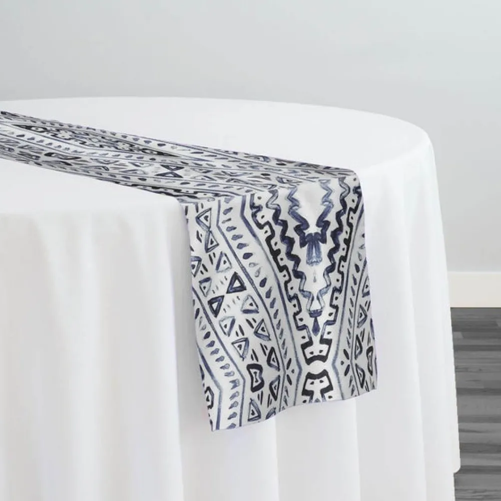 Aztec Print (Dupioni) Table Runner in Steel Blue