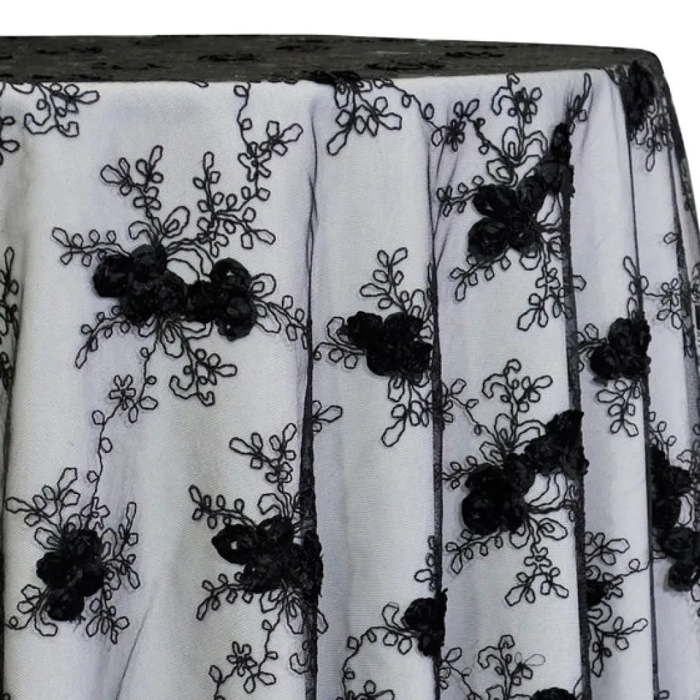 Baby Rose Embroidery Table Linen in Black