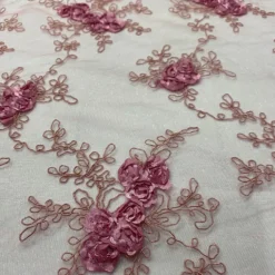 Baby Rose Embroidery Table Linen in Dusty Rose