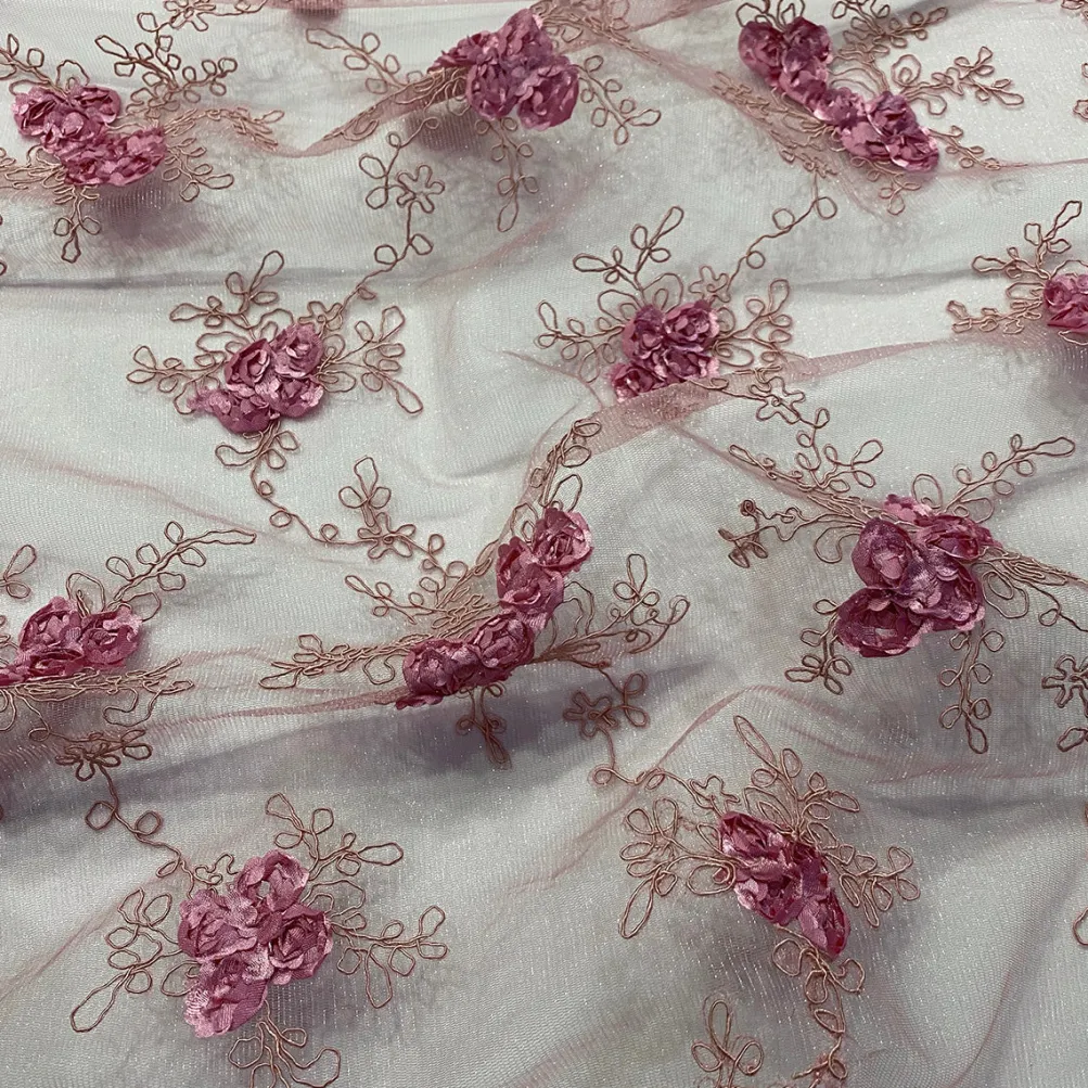 Baby Rose Embroidery Table Linen in Dusty Rose
