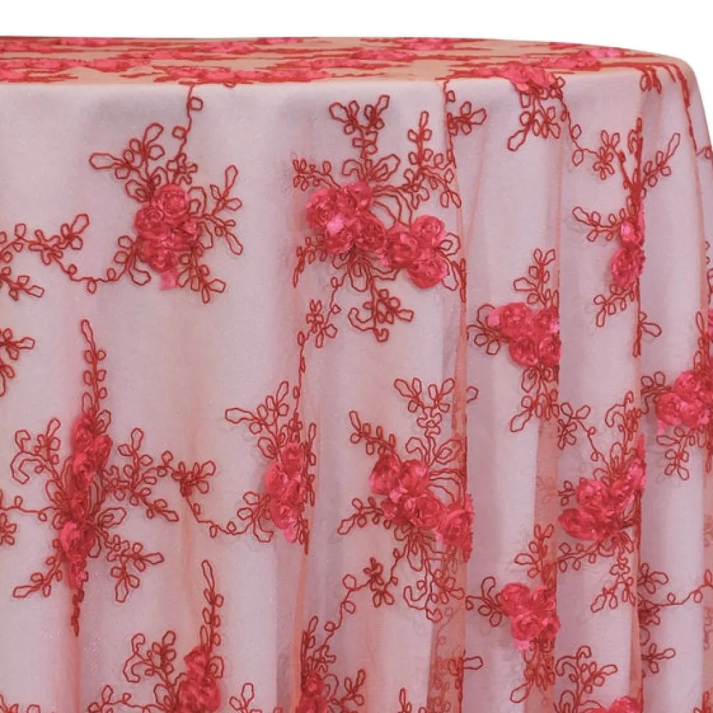 Baby Rose Embroidery Table Linen in Coral
