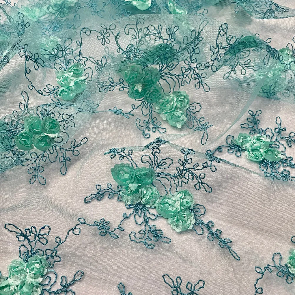 Baby Rose Embroidery Table Linen in Mint