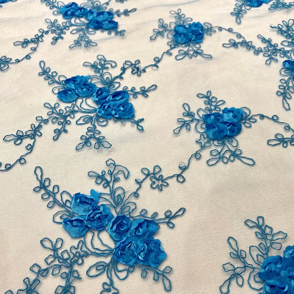 Baby Rose Embroidery Table Linen in Turquoise