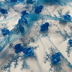Baby Rose Embroidery Table Linen in Turquoise