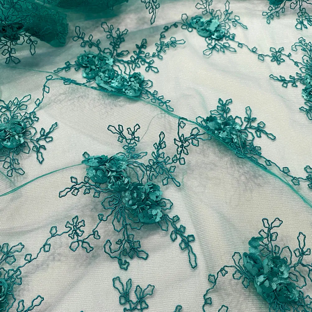 Baby Rose Embroidery Table Linen in Jade