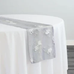Baby Rose Embroidery Table Runner in White