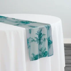 Baby Rose Embroidery Table Runner in Jade