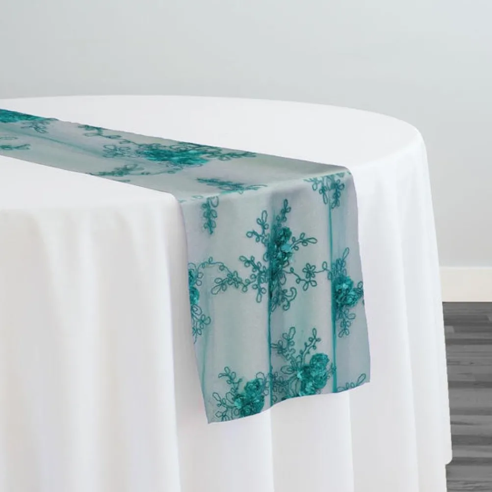 Baby Rose Embroidery Table Runner in Jade