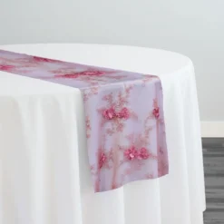 Baby Rose Embroidery Table Runner in Dusty Rose