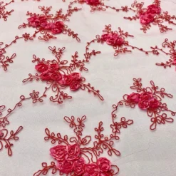 Baby Rose Embroidery Table Runner in Coral