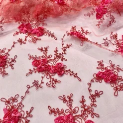 Baby Rose Embroidery Table Runner in Coral