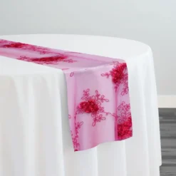 Baby Rose Embroidery Table Runner in Fuchsia