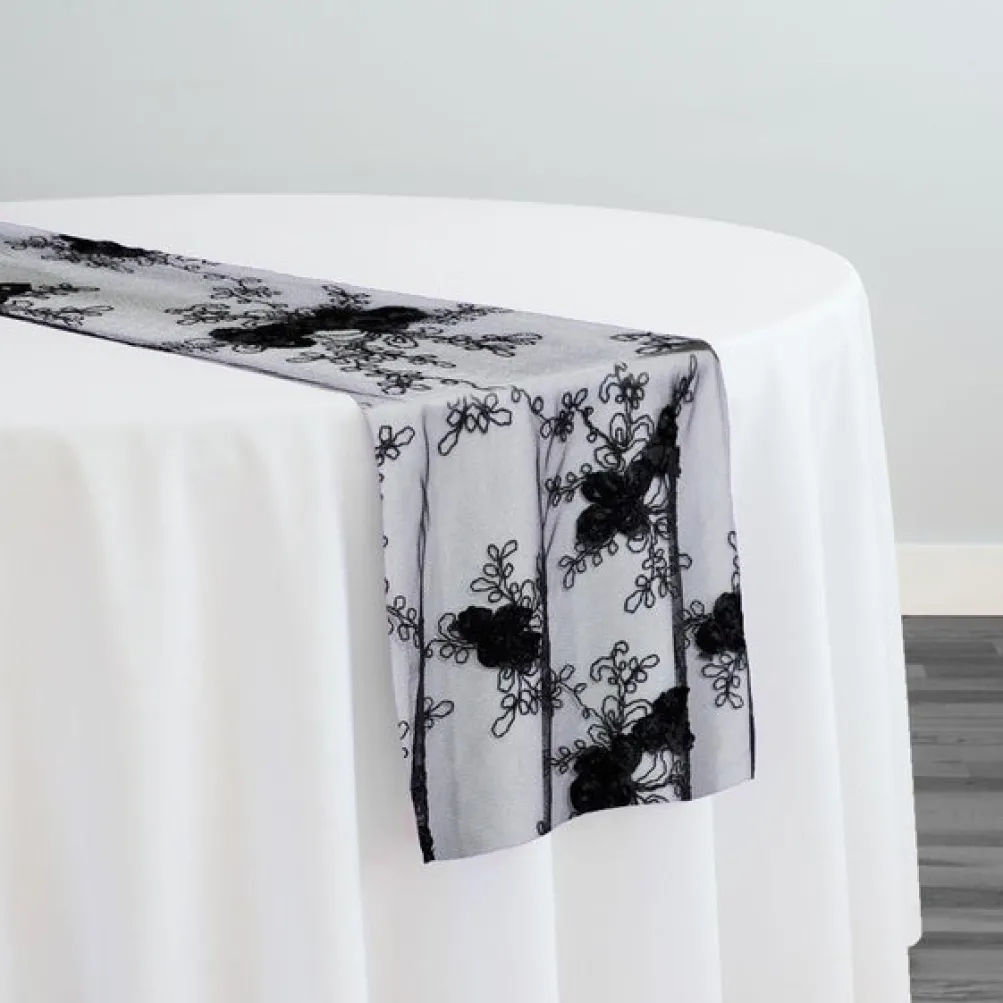 Baby Rose Embroidery Table Runner in Black