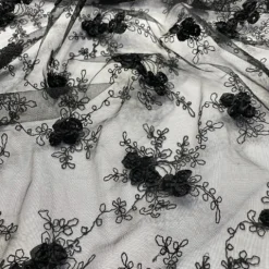 Baby Rose Embroidery Table Runner in Black