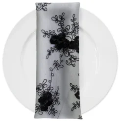 Baby Rose Embroidery (w/ Poly Lining) Table Napkin in Black