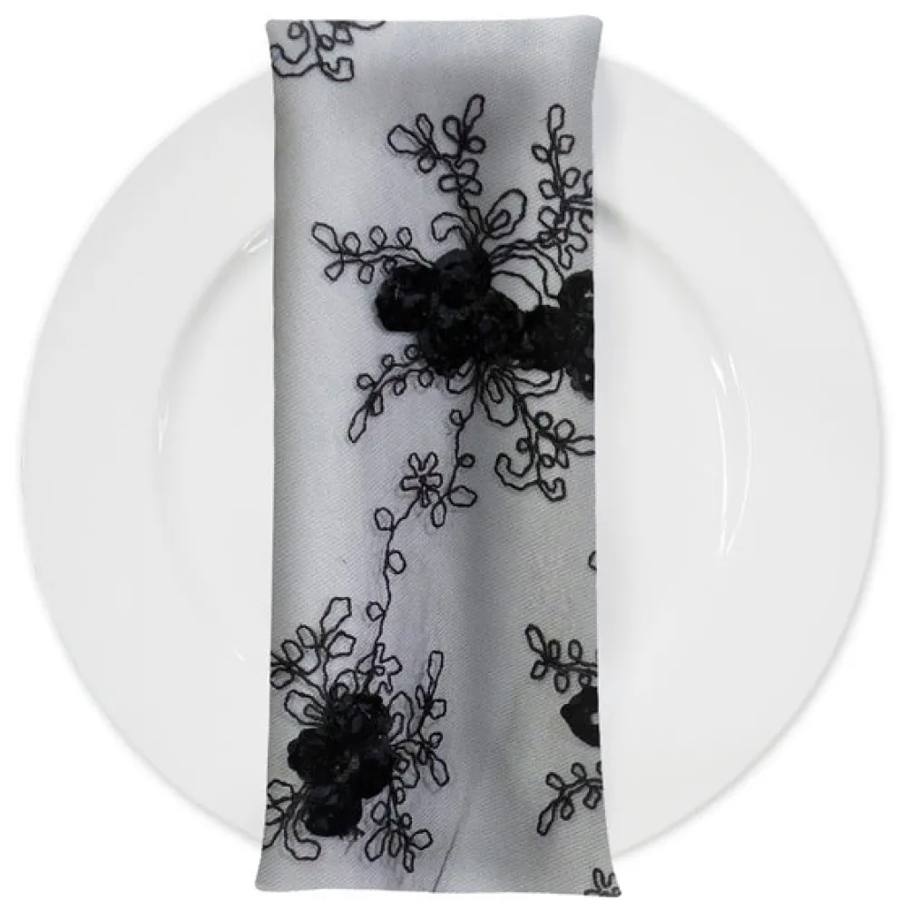 Baby Rose Embroidery (w/ Poly Lining) Table Napkin in Black