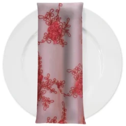 Baby Rose Embroidery (w/ Poly Lining) Table Napkin in Coral