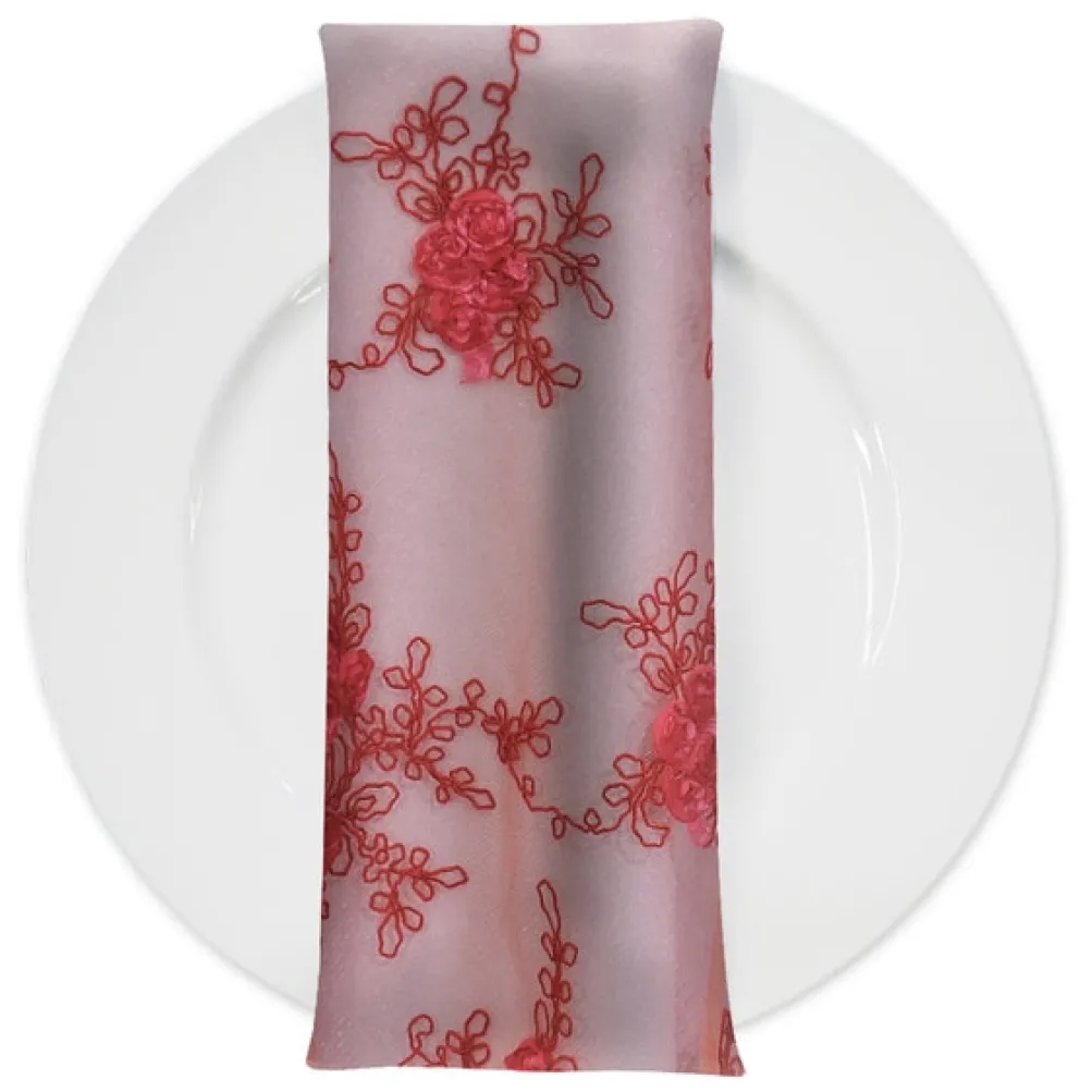 Baby Rose Embroidery (w/ Poly Lining) Table Napkin in Coral